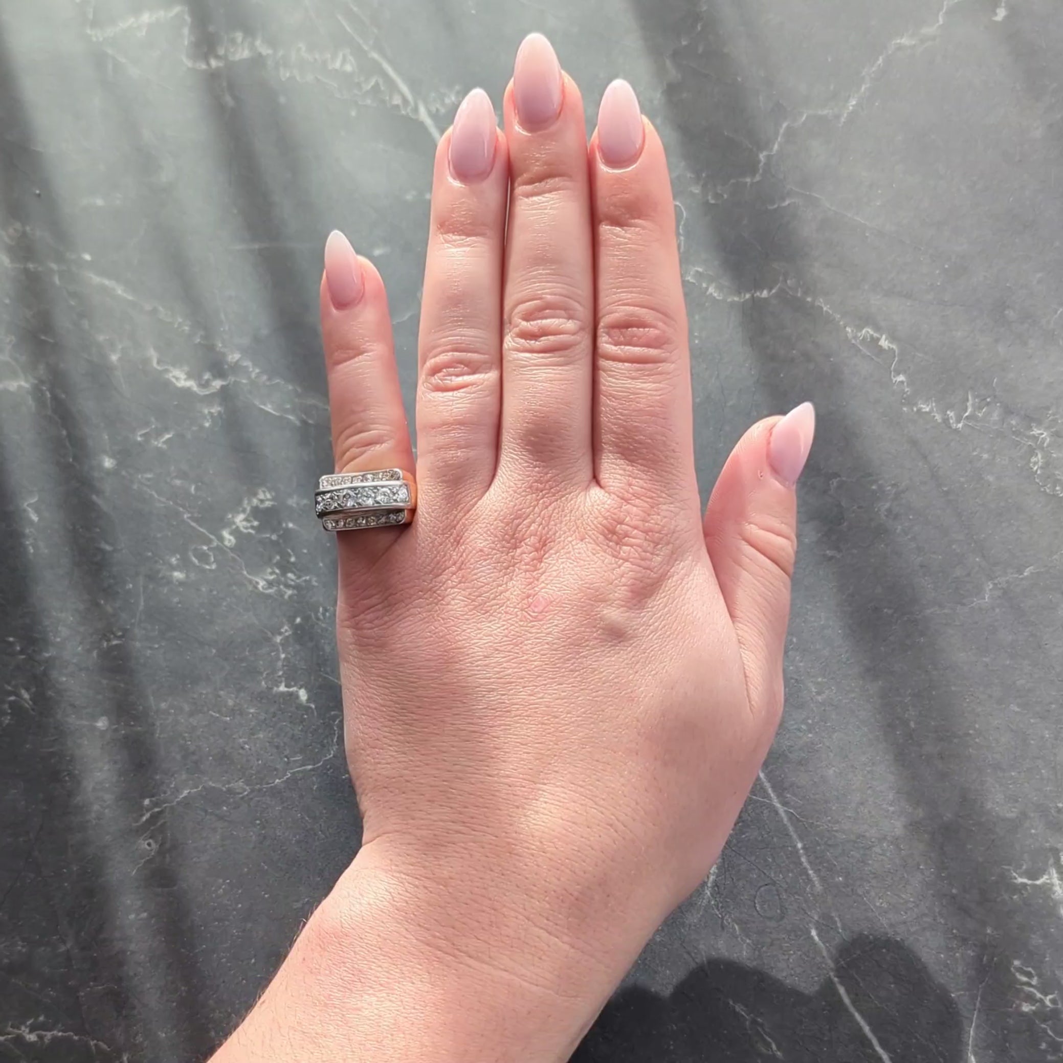 Art Deco 1.20 CTW Diamond Platinum 18K Yellow Gold Vintage Streamline Band Ring