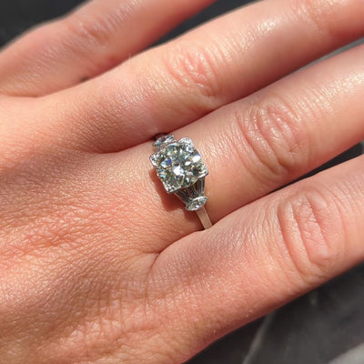 Art Deco Old European Cut Diamond Platinum Vintage Fanning Engagement Ring