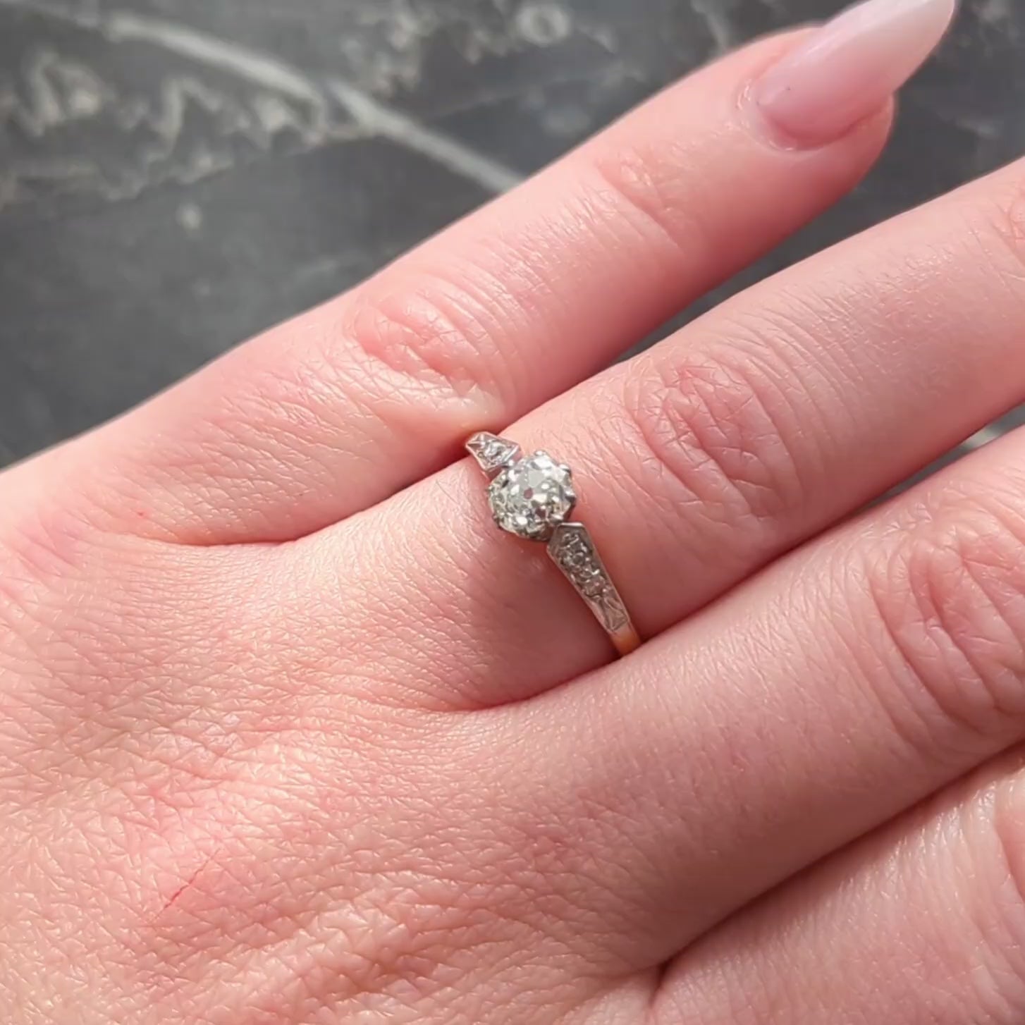 Edwardian 0.62 CTW Old Mine Diamond Platinum 18 K Gold Antique Engagement Ring