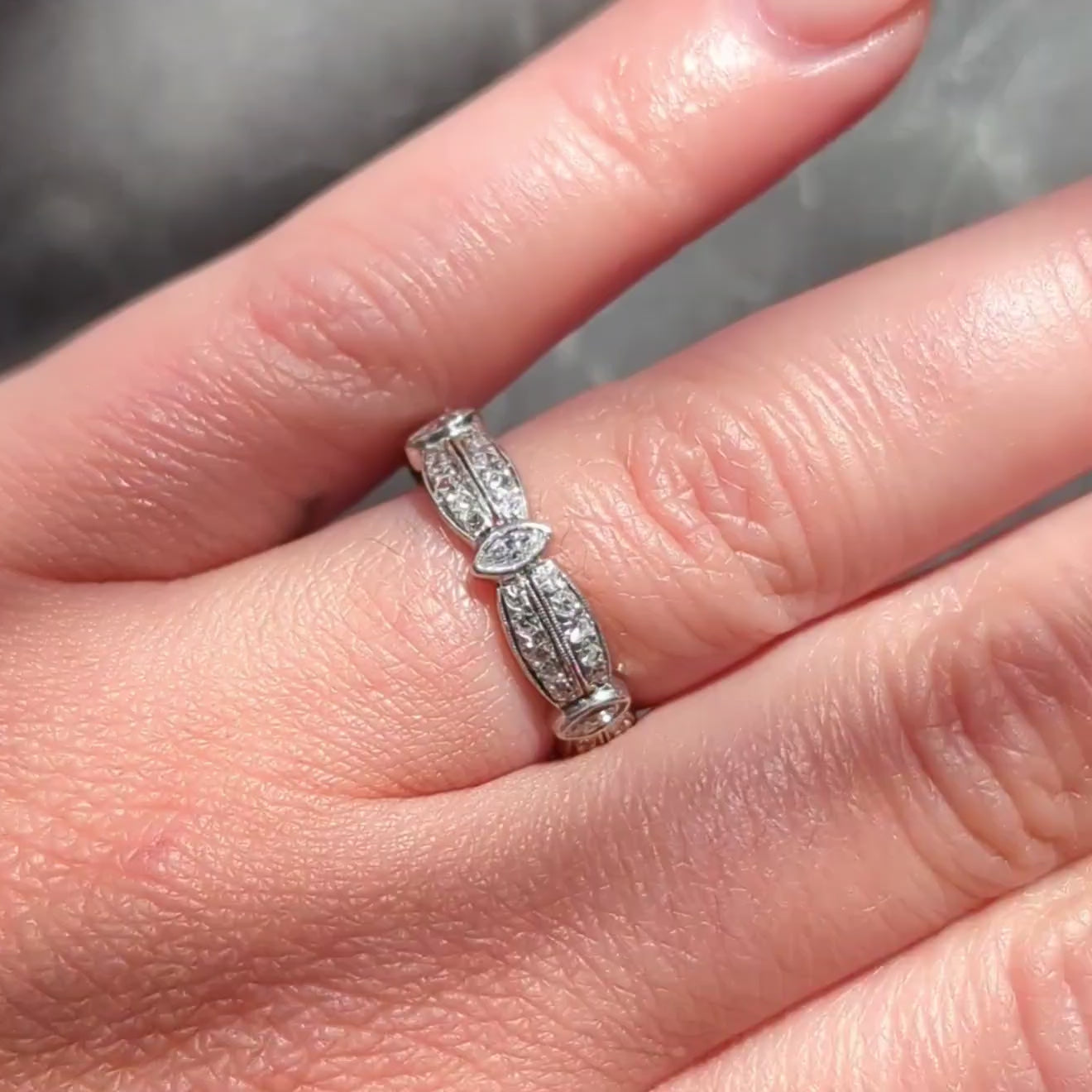 Art Deco 1.56 CTW Diamond Platinum Vintage Ribbon Eternity Band Ring