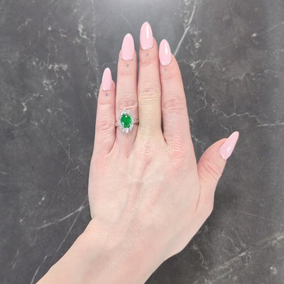 Contemporary Type A Jadeite Jade Fei Cui Diamond Platinum Halo Ring GIA