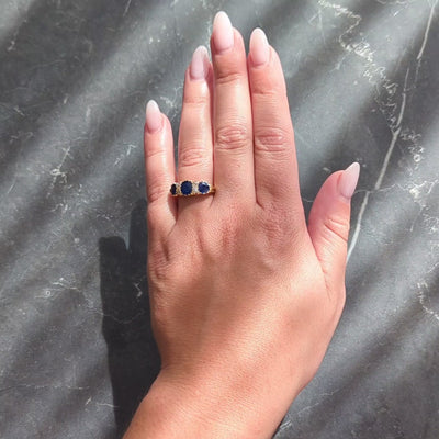 Victorian 2.14 CTW Sapphire Diamond 18K Yellow Gold Antique Scrolling Band Ring