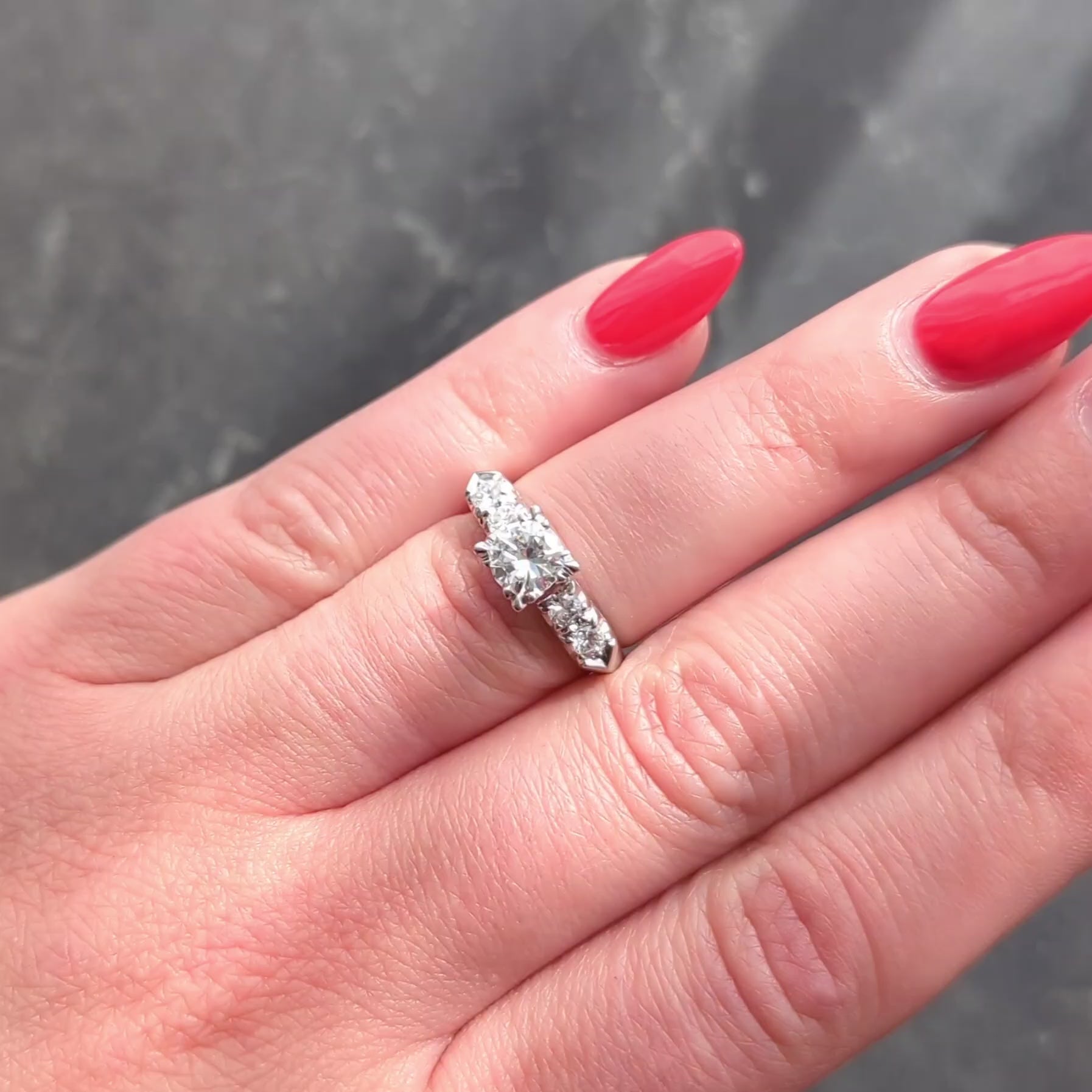 Mid-Century 1952 Diamond Platinum Knife Edge Vintage Engagement Ring