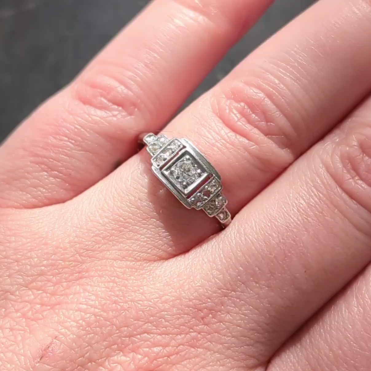 Art Deco 0.36 CTW Diamond Platinum Vintage Stepped Engagement Ring