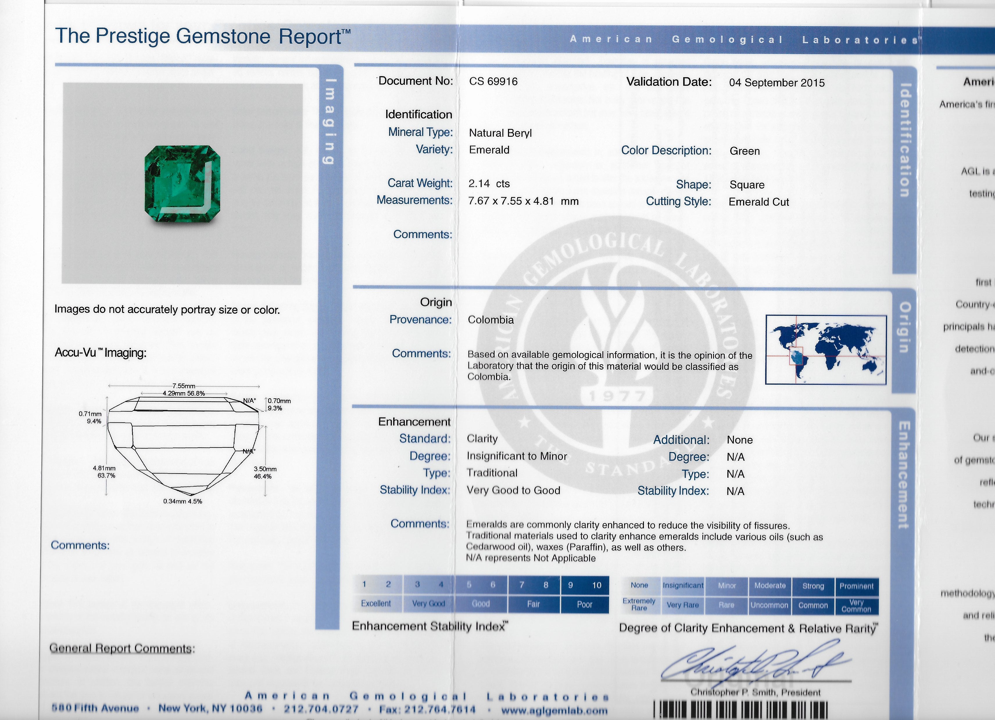 Art Deco 5.02 CTW Colombian Emerald Old European Cut Diamond Platinum Greek Key Three Stone Ring AGL Wilson's Estate Jewelry