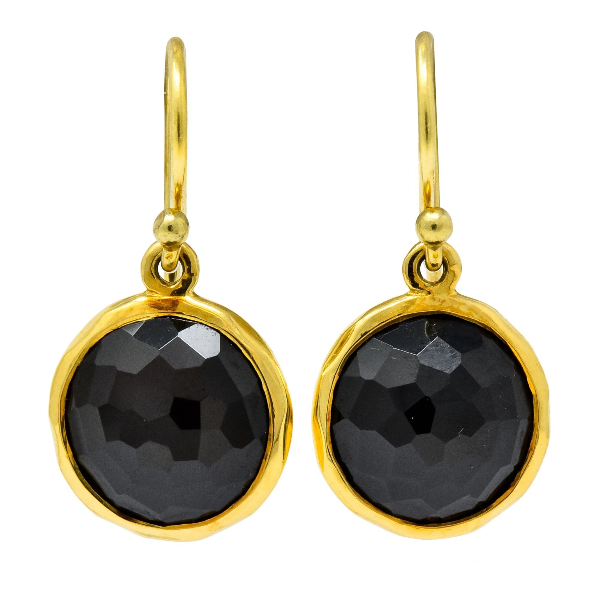 Ippolita Faceted Onyx 18 Karat Gold Lollipop Drop Earrings - Wilson's Estate Jewelry