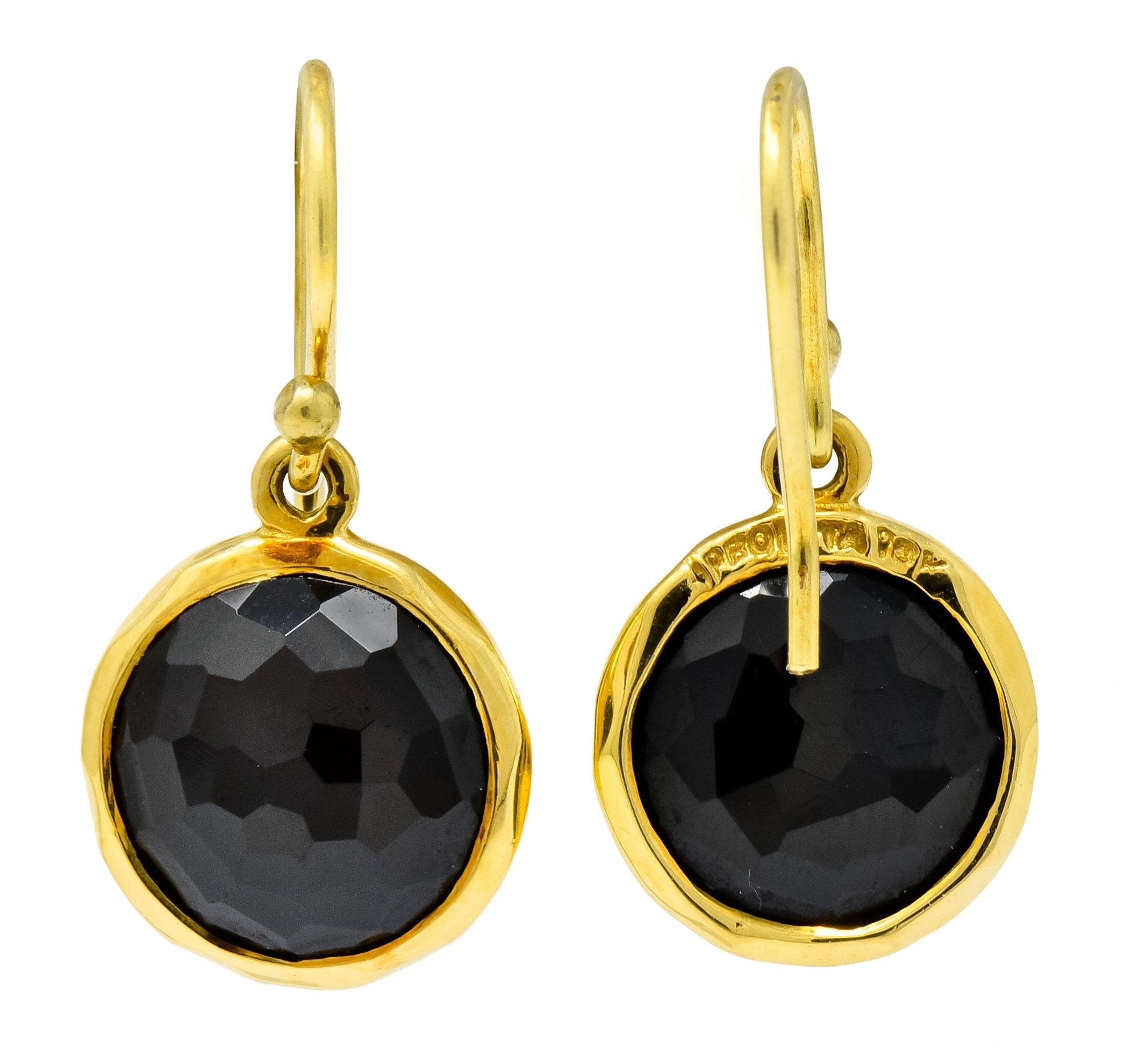 Ippolita Faceted Onyx 18 Karat Gold Lollipop Drop Earrings - Wilson's Estate Jewelry