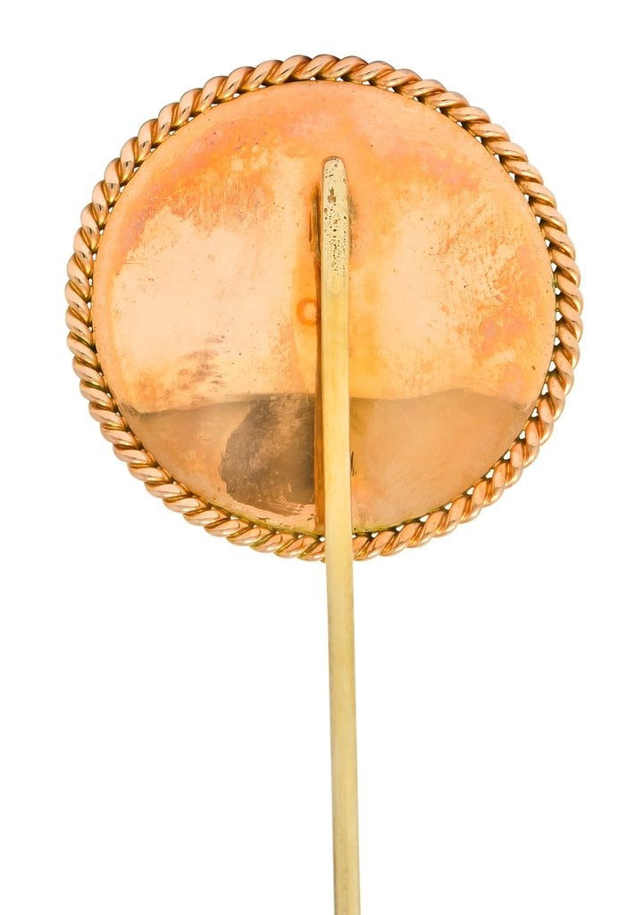Late Victorian Painted Reverse Carved Rock Crystal 14 Karat Gold Lion Stickpin - Wilson's Estate Jewelry