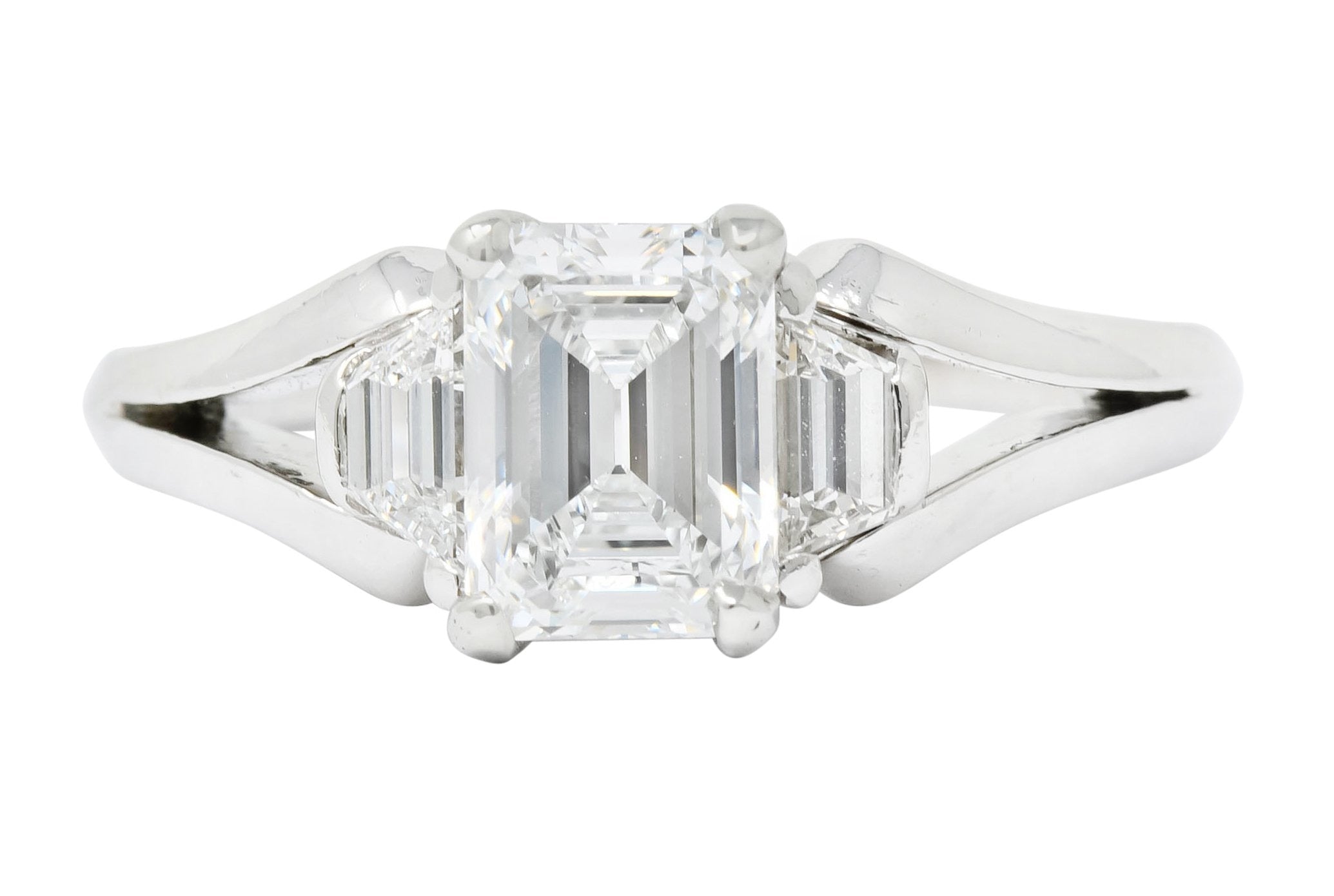 Modern 1.60 CTW Emerald Cut Diamond Platinum Engagement Ring GIA - Wilson's Estate Jewelry