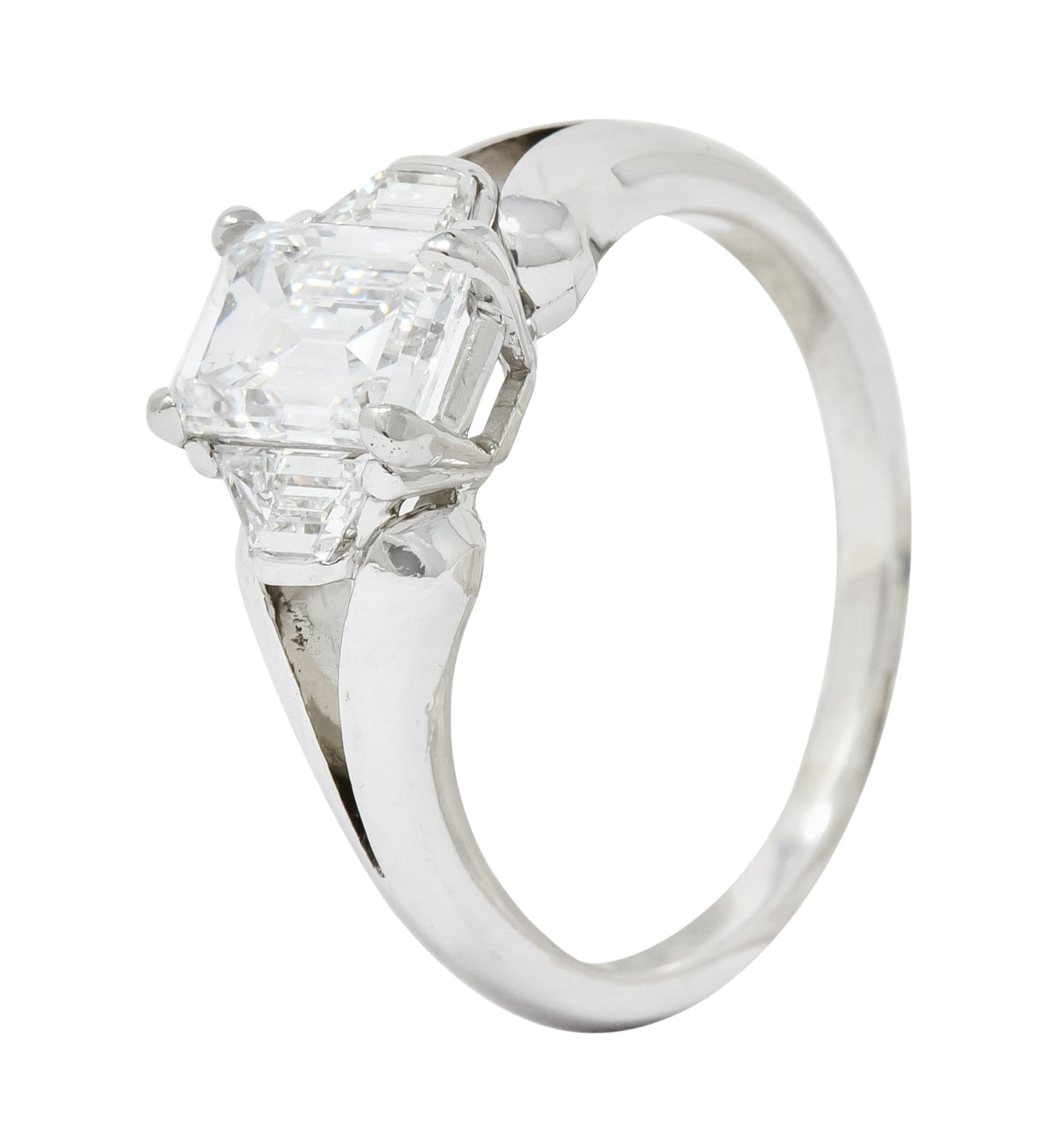 Modern 1.60 CTW Emerald Cut Diamond Platinum Engagement Ring GIA - Wilson's Estate Jewelry