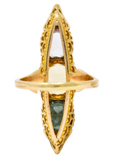 Victorian 7.30 CTW Topaz Tourmaline Diamond 14 Karat Gold Five Stone Dinner Ring - Wilson's Estate Jewelry