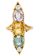 Victorian 7.30 CTW Topaz Tourmaline Diamond 14 Karat Gold Five Stone Dinner Ring - Wilson's Estate Jewelry