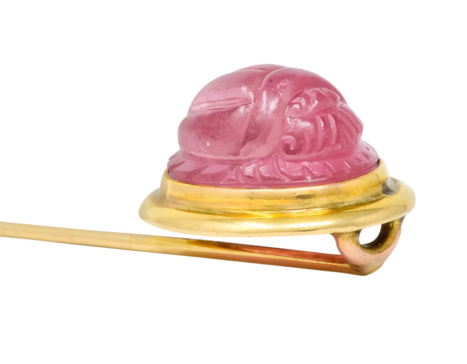 Art Nouveau Pink Tourmaline 14 Karat Gold Scarab Stickpin - Wilson's Estate Jewelry