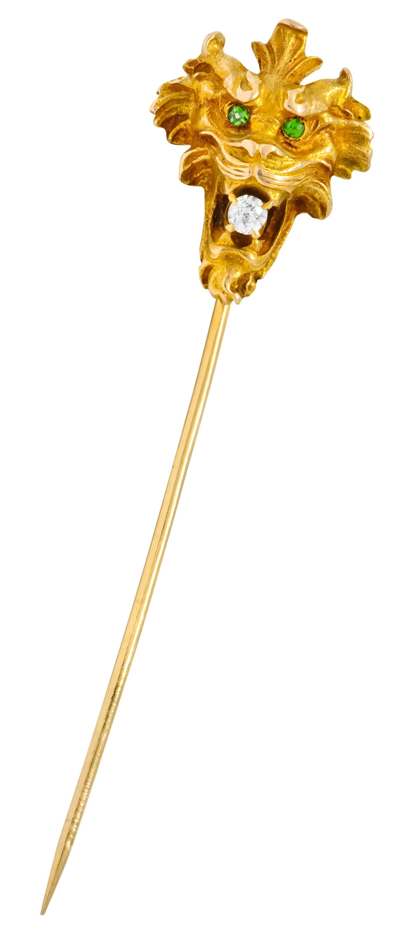 Wordley Alsopp & Bliss Diamond Demantoid Garnet 14 Karat Gold Tiger Stickpin - Wilson's Estate Jewelry