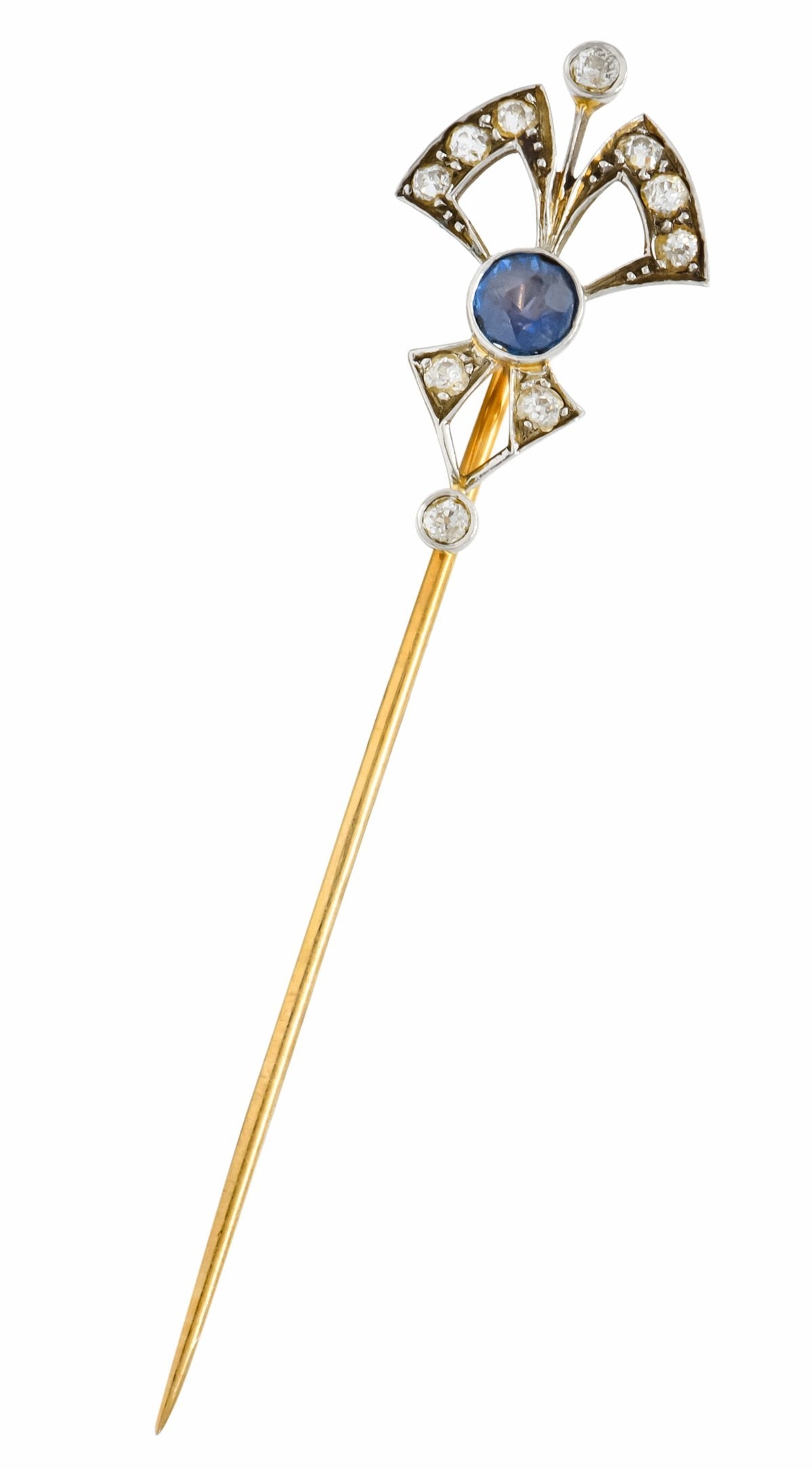 Edwardian 1.06 CTW Sapphire Diamond Platinum-Topped 14 Karat White Gold Bow Stickpin - Wilson's Estate Jewelry