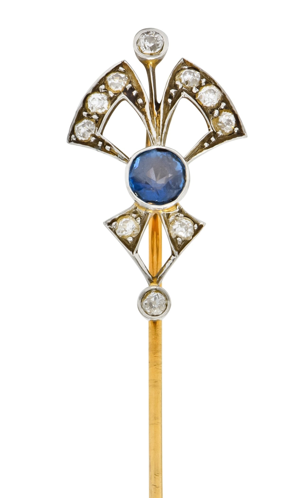 Edwardian 1.06 CTW Sapphire Diamond Platinum-Topped 14 Karat White Gold Bow Stickpin - Wilson's Estate Jewelry