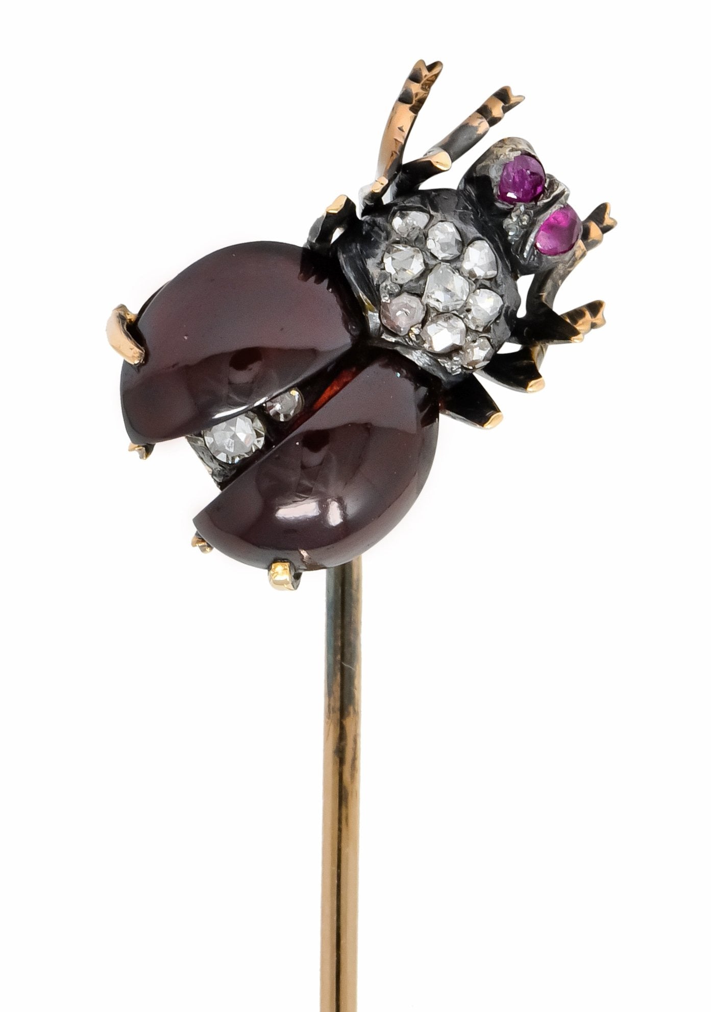 Victorian Garnet Diamond Ruby Silver-Topped 18 Karat Gold Fly Insect Stickpin - Wilson's Estate Jewelry