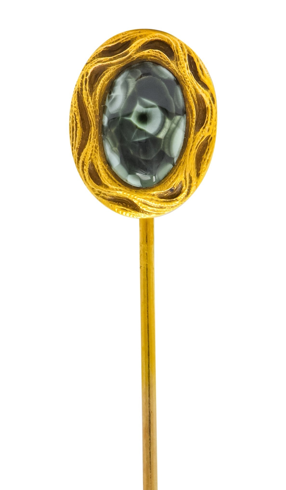 Art Nouveau Seraphinite Cabochon 14 Karat Gold Stickpin Circa 1905 - Wilson's Estate Jewelry