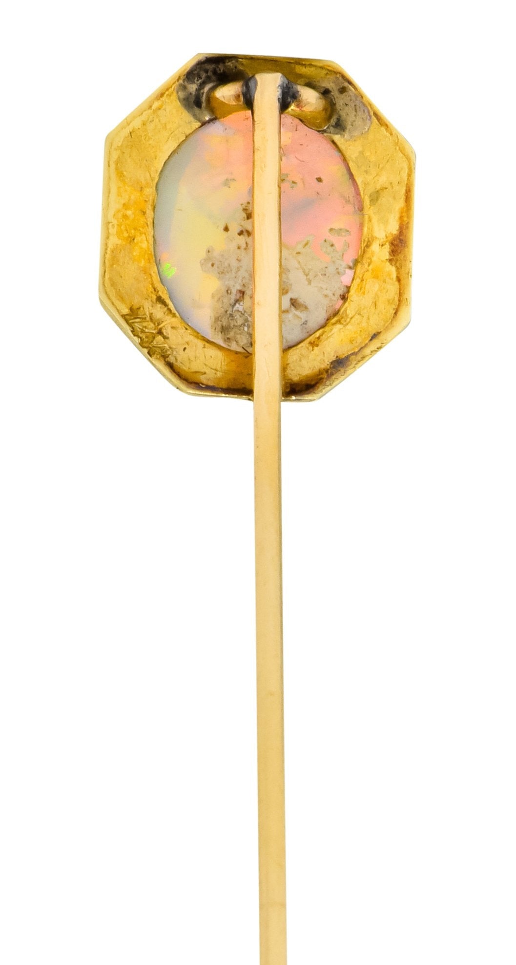 Art Nouveau Jelly Opal Cabochon 14 Karat Gold Hexagonal Stickpin - Wilson's Estate Jewelry