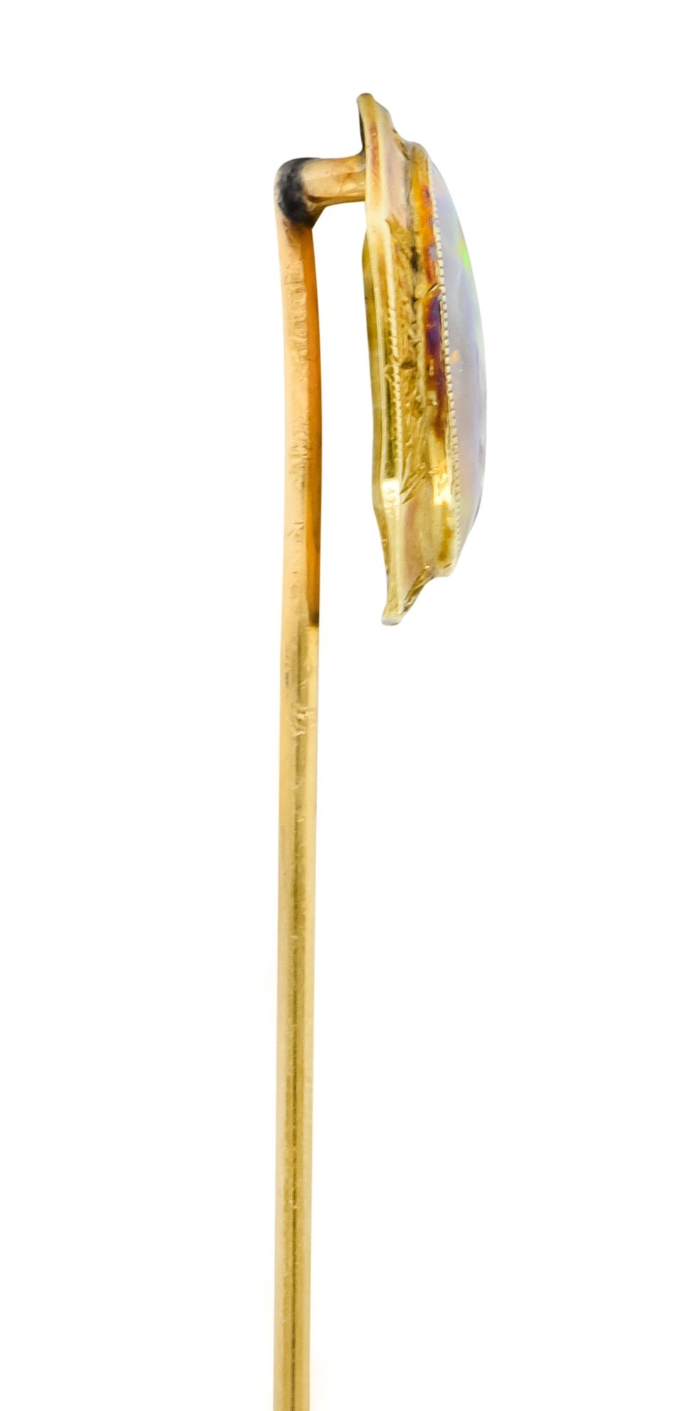 Art Nouveau Jelly Opal Cabochon 14 Karat Gold Hexagonal Stickpin - Wilson's Estate Jewelry