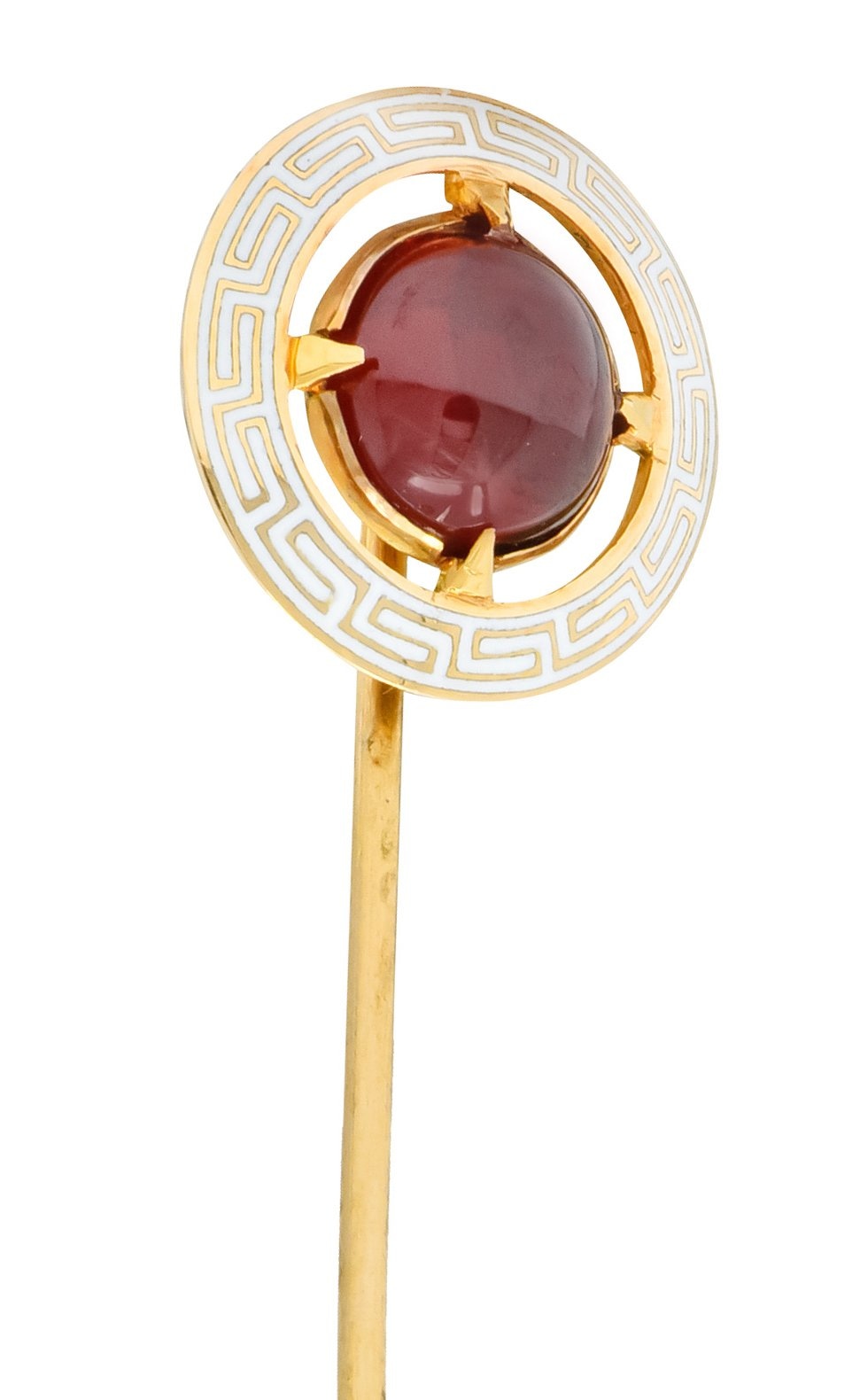 Riker Brothers Garnet Cabochon Enamel 14 Karat Gold Greek Key Stickpin - Wilson's Estate Jewelry