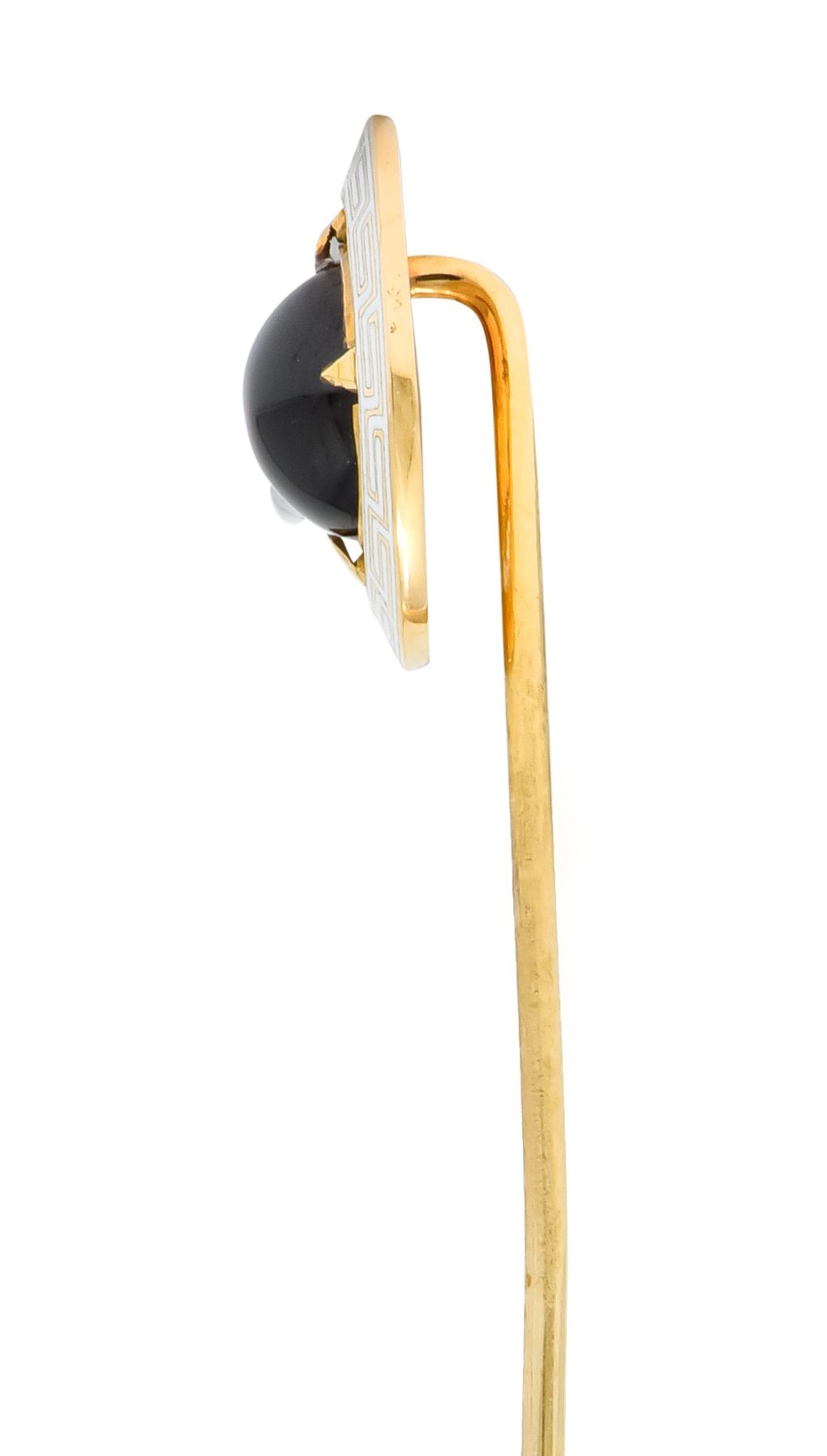 Riker Brothers Garnet Cabochon Enamel 14 Karat Gold Greek Key Stickpin - Wilson's Estate Jewelry