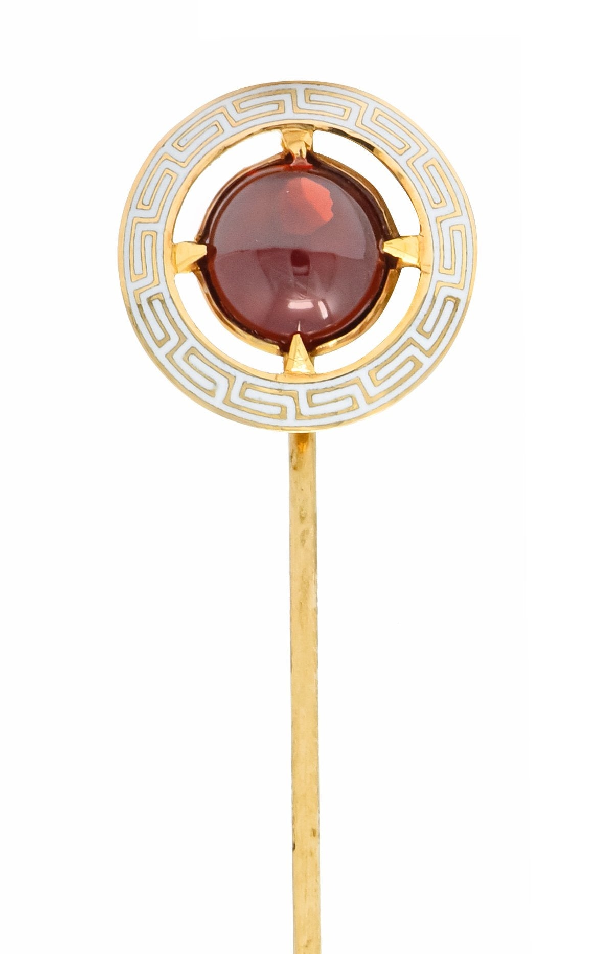 Riker Brothers Garnet Cabochon Enamel 14 Karat Gold Greek Key Stickpin - Wilson's Estate Jewelry