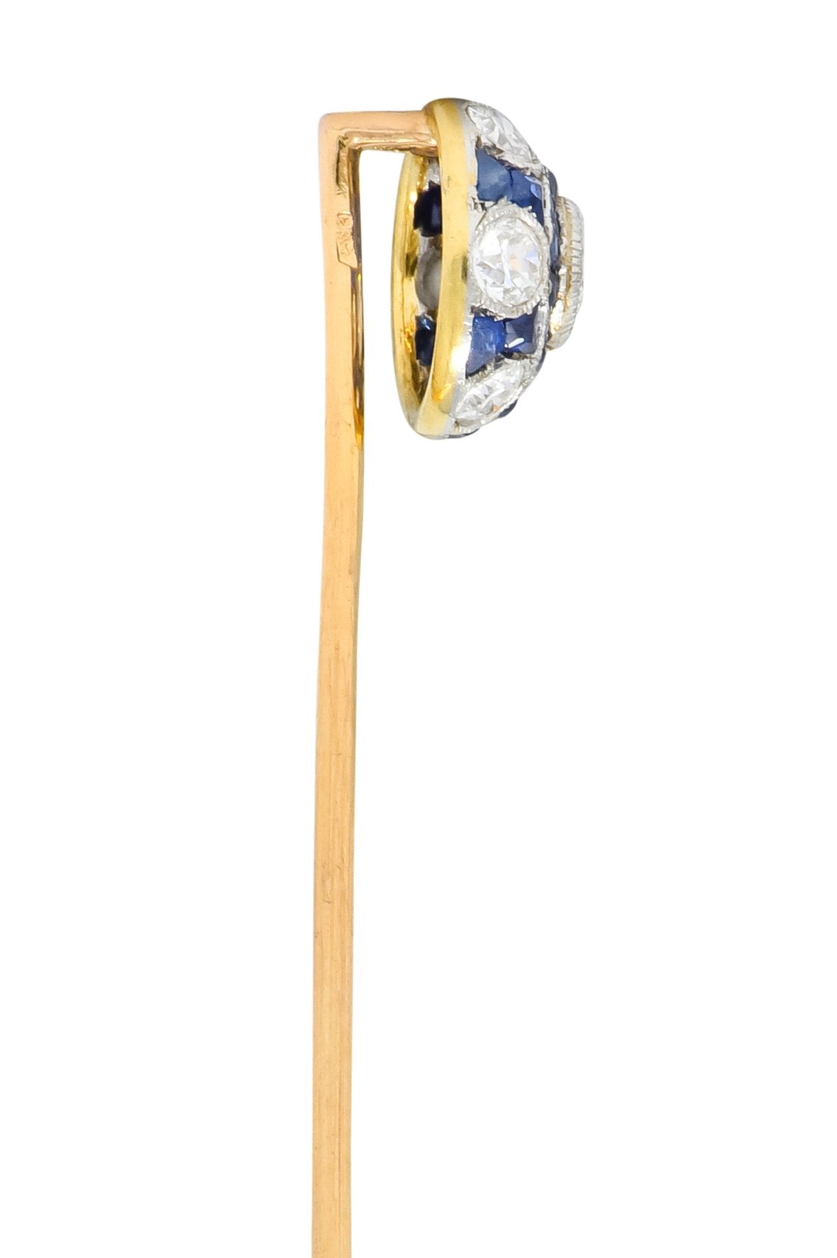 Edwardian Diamond Sapphire Platinum-Topped 18 Karat Gold Stickpin - Wilson's Estate Jewelry