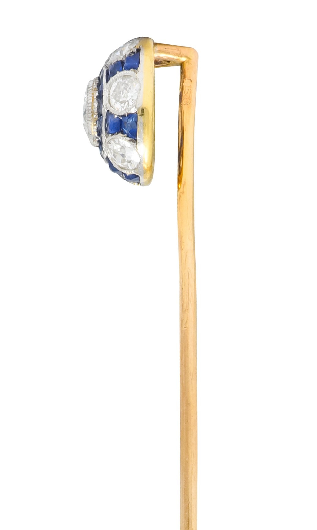 Edwardian Diamond Sapphire Platinum-Topped 18 Karat Gold Stickpin - Wilson's Estate Jewelry