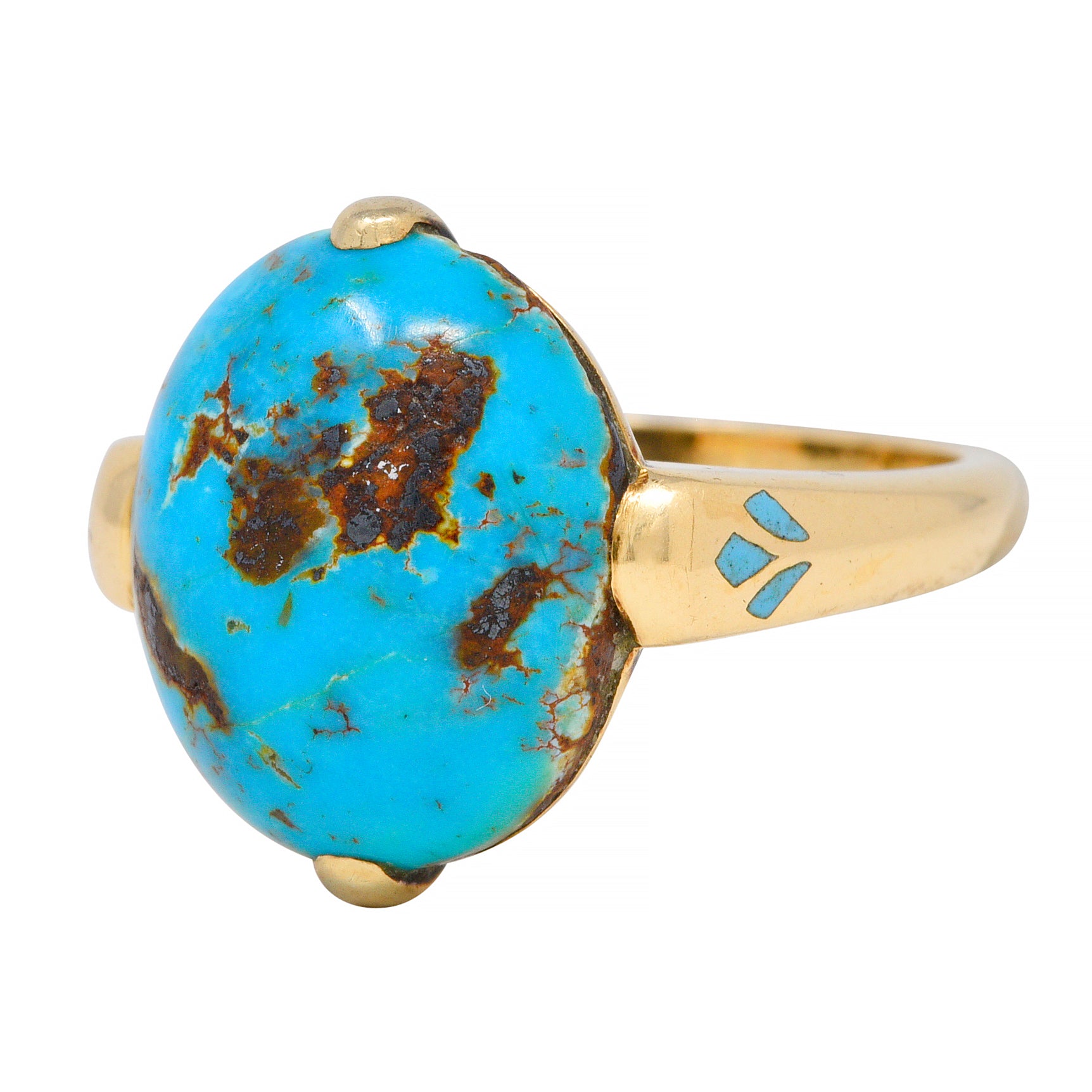 Felger Inc. Art Deco Turquoise Enamel 14 Karat Yellow Gold Antique Ring