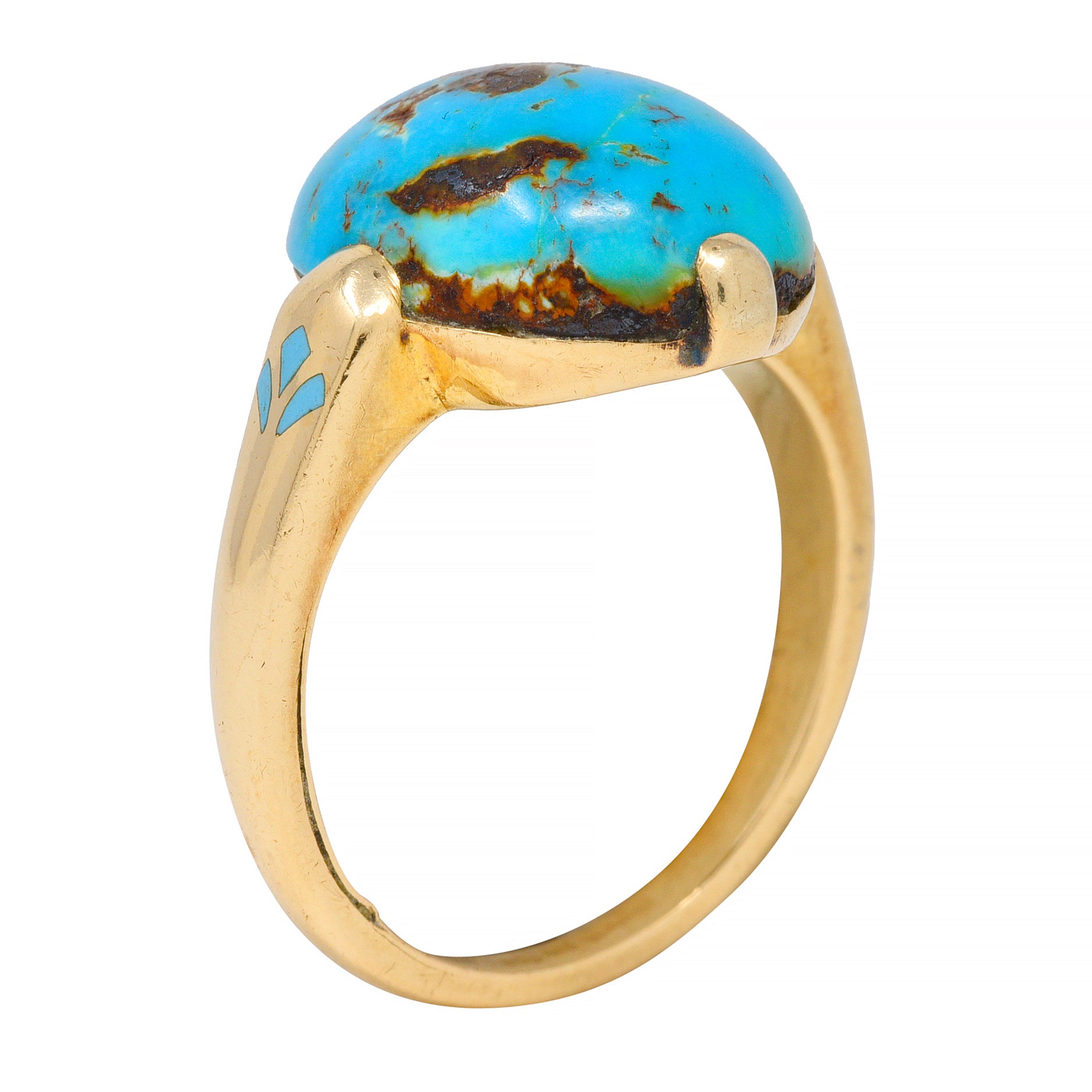 Felger Inc. Art Deco Turquoise Enamel 14 Karat Yellow Gold Antique Ring