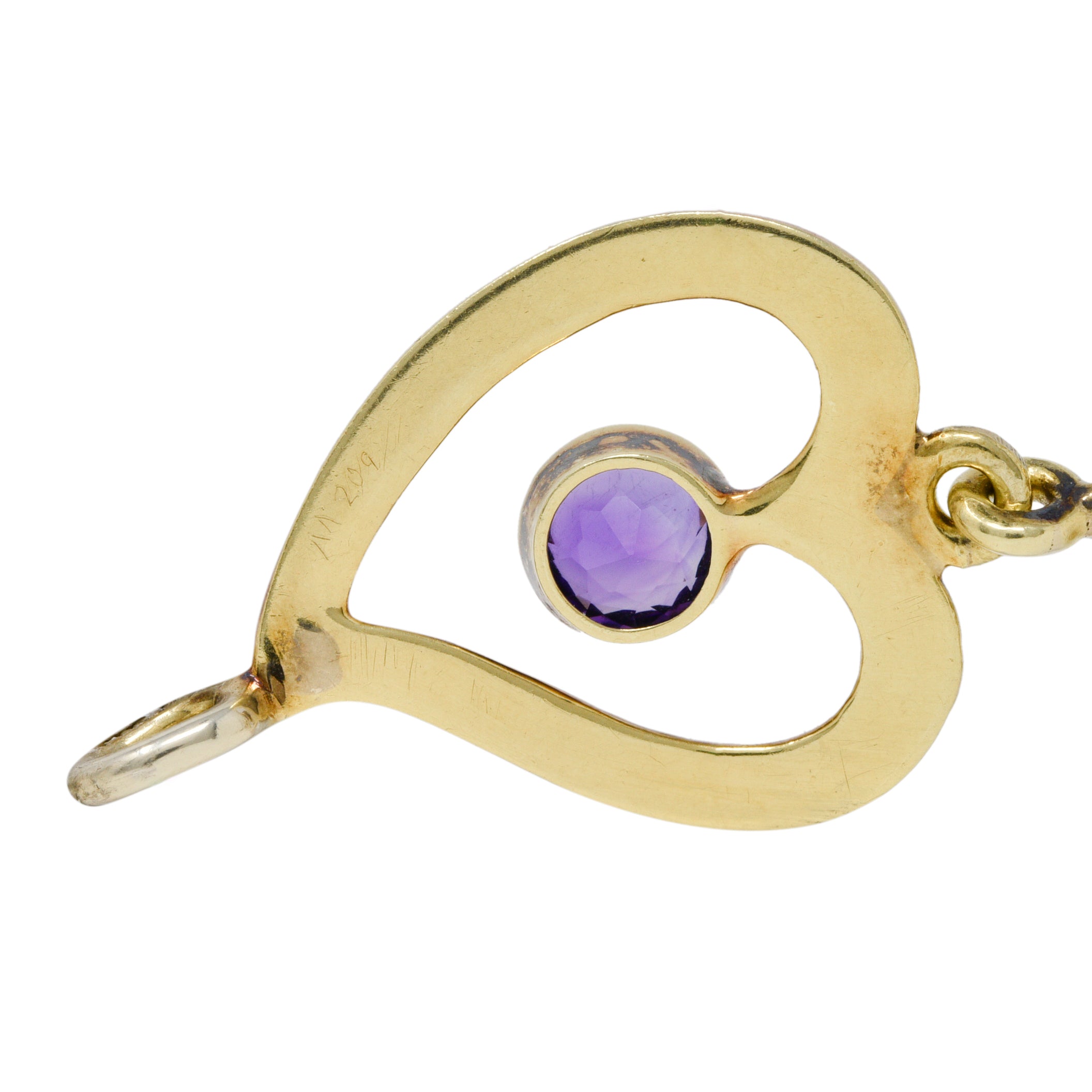 Retro Amethyst 14 Karat Two-Tone Gold Witches Heart Link Vintage Bracelet