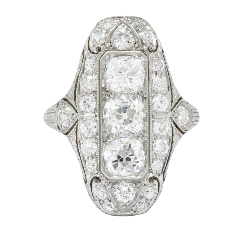 1915 Edwardian 2.40 CTW Old European Diamond Platinum Dinner Ring - Wilson's Estate Jewelry