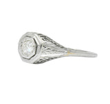 1920's Art Deco Diamond 18 Karat White Gold Foliate Engagement Ring Wilson's Estate Jewelry