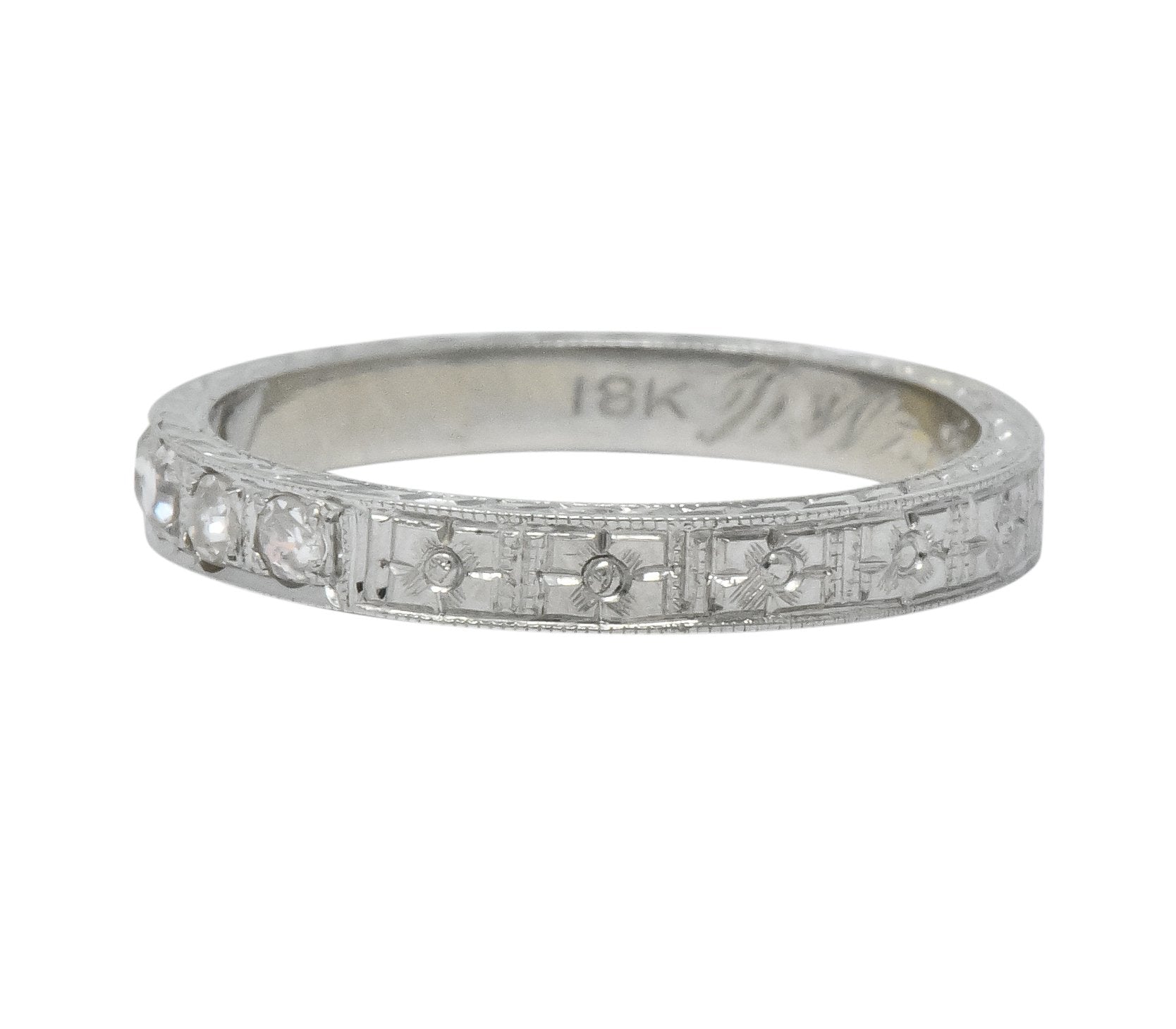 1920's Art Deco Diamond 18 Karat White Gold Orange Blossom Band Ring - Wilson's Estate Jewelry