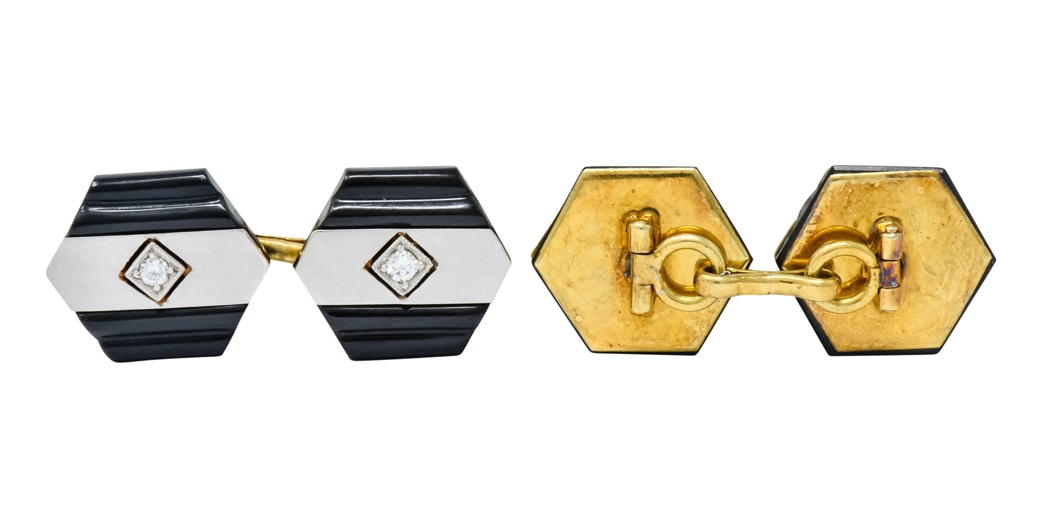 1920's Art Deco Diamond Onyx Platinum 18 Karat Gold Men's Cufflinks - Wilson's Estate Jewelry