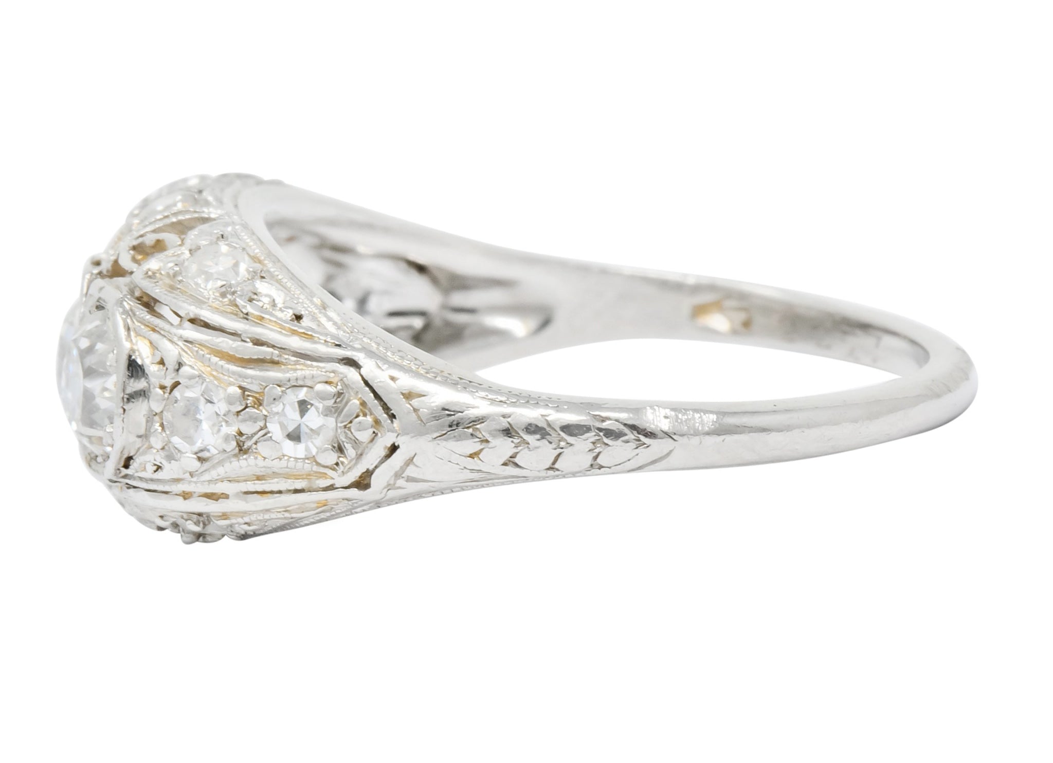 1930's Art Deco 1.16 CTW Diamond Platinum Three Stone Dinner Ring - Wilson's Estate Jewelry