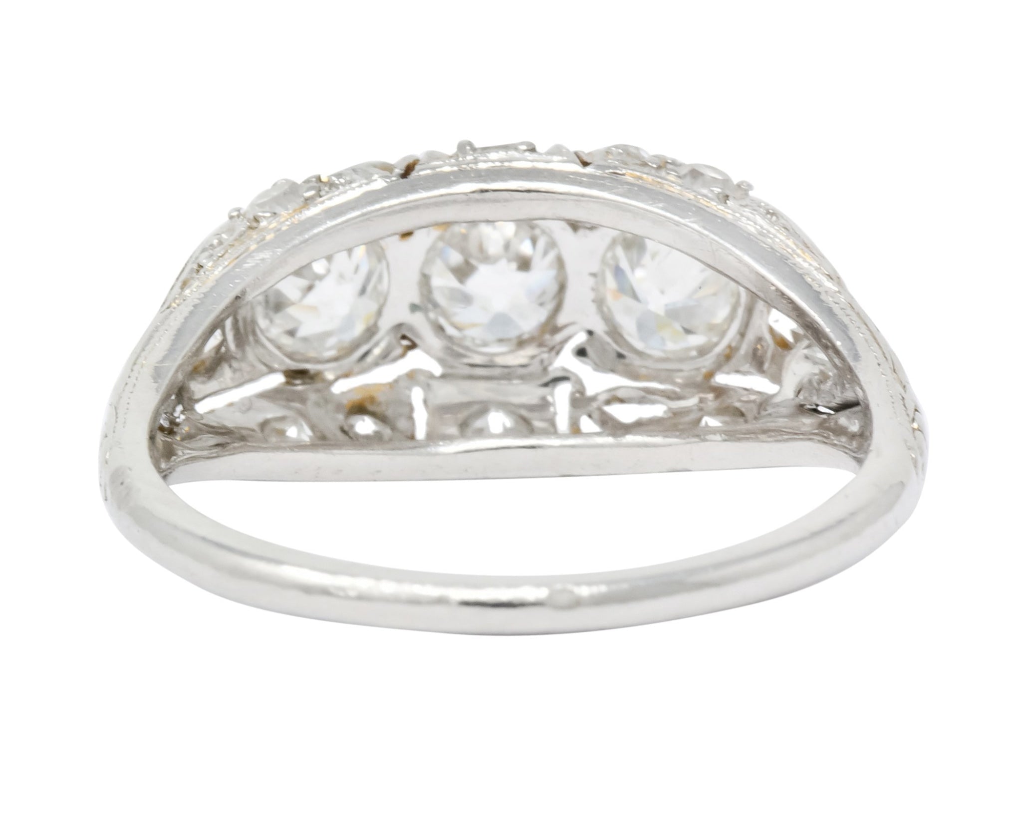 1930's Art Deco 1.16 CTW Diamond Platinum Three Stone Dinner Ring - Wilson's Estate Jewelry