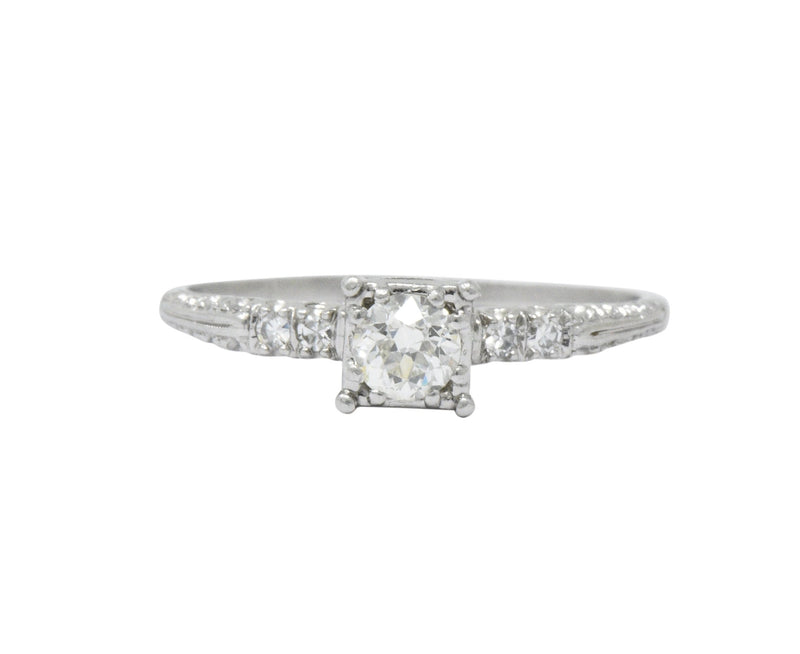 1940's Retro 0.53 CTW Diamond Platinum Fishtail Engagement Ring Wilson's Estate Jewelry