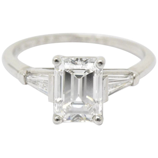 1950's Bailey Banks and Biddle 1.93CTW Emerald Cut Diamond & Platinum Engagement Ring GIA Wilson's Estate Jewelry
