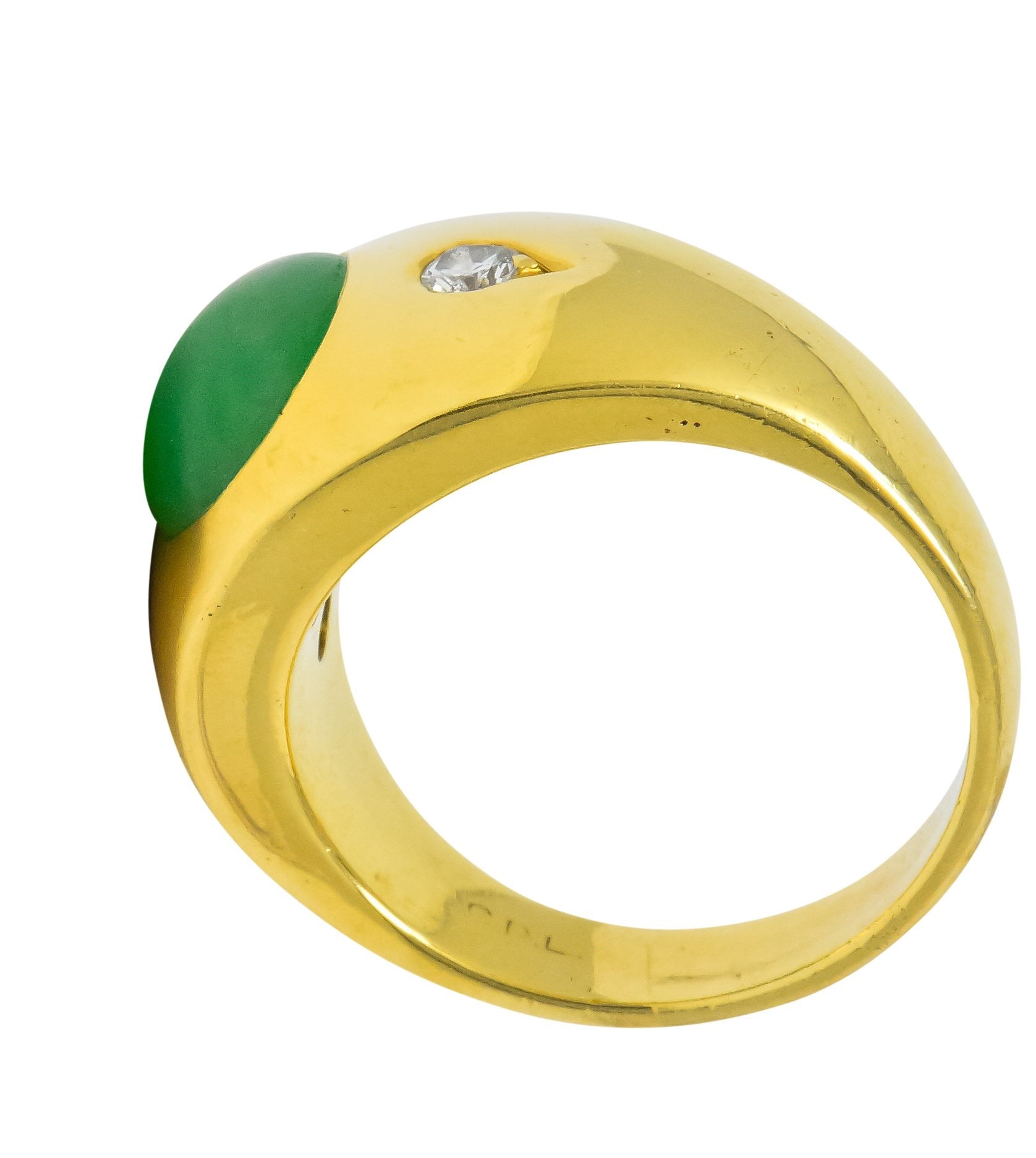 1950's Jadeite Jade Cabochon Diamond 18 Karat Gold Unisex Ring GIA Wilson's Estate Jewelry