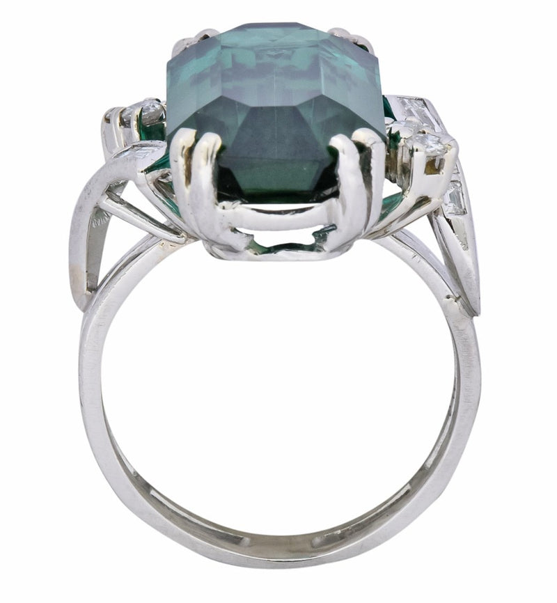 1960's 8.28 CTW Emerald Cut Tourmaline Diamond Platinum Cocktail Ring - Wilson's Estate Jewelry