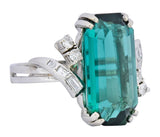 1960's 8.28 CTW Emerald Cut Tourmaline Diamond Platinum Cocktail Ring - Wilson's Estate Jewelry