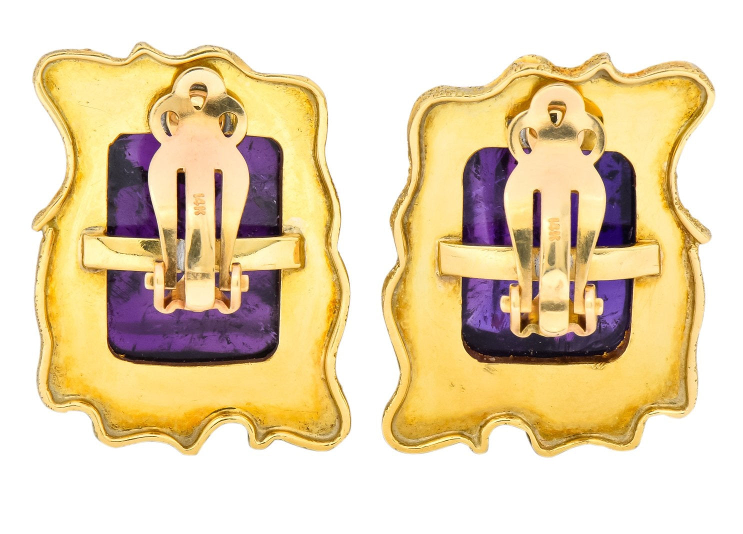 1970's Amethyst 14 Karat Yellow Gold Ear-Clip Earrings - Wilson's Estate Jewelry