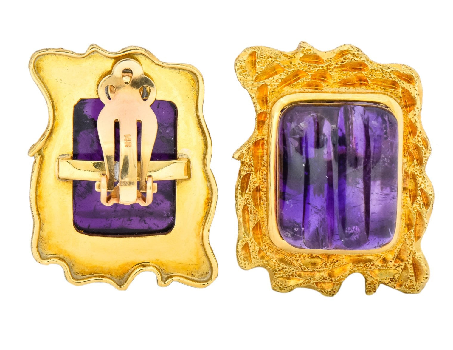 1970's Amethyst 14 Karat Yellow Gold Ear-Clip Earrings - Wilson's Estate Jewelry