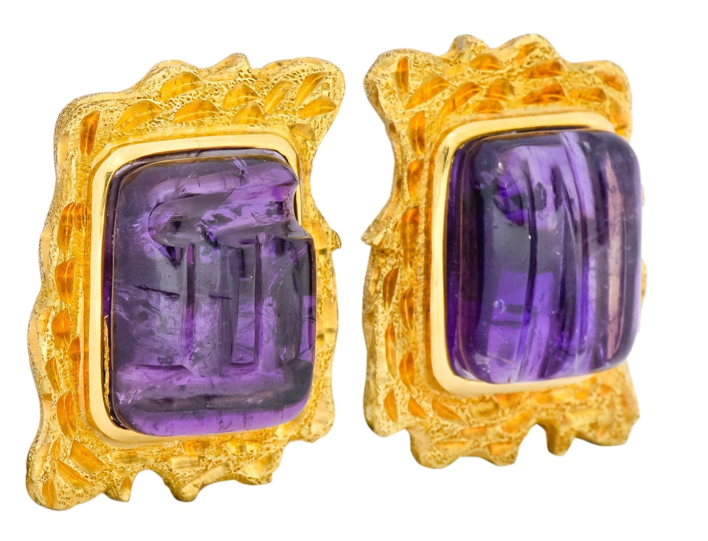 1970's Amethyst 14 Karat Yellow Gold Ear-Clip Earrings - Wilson's Estate Jewelry