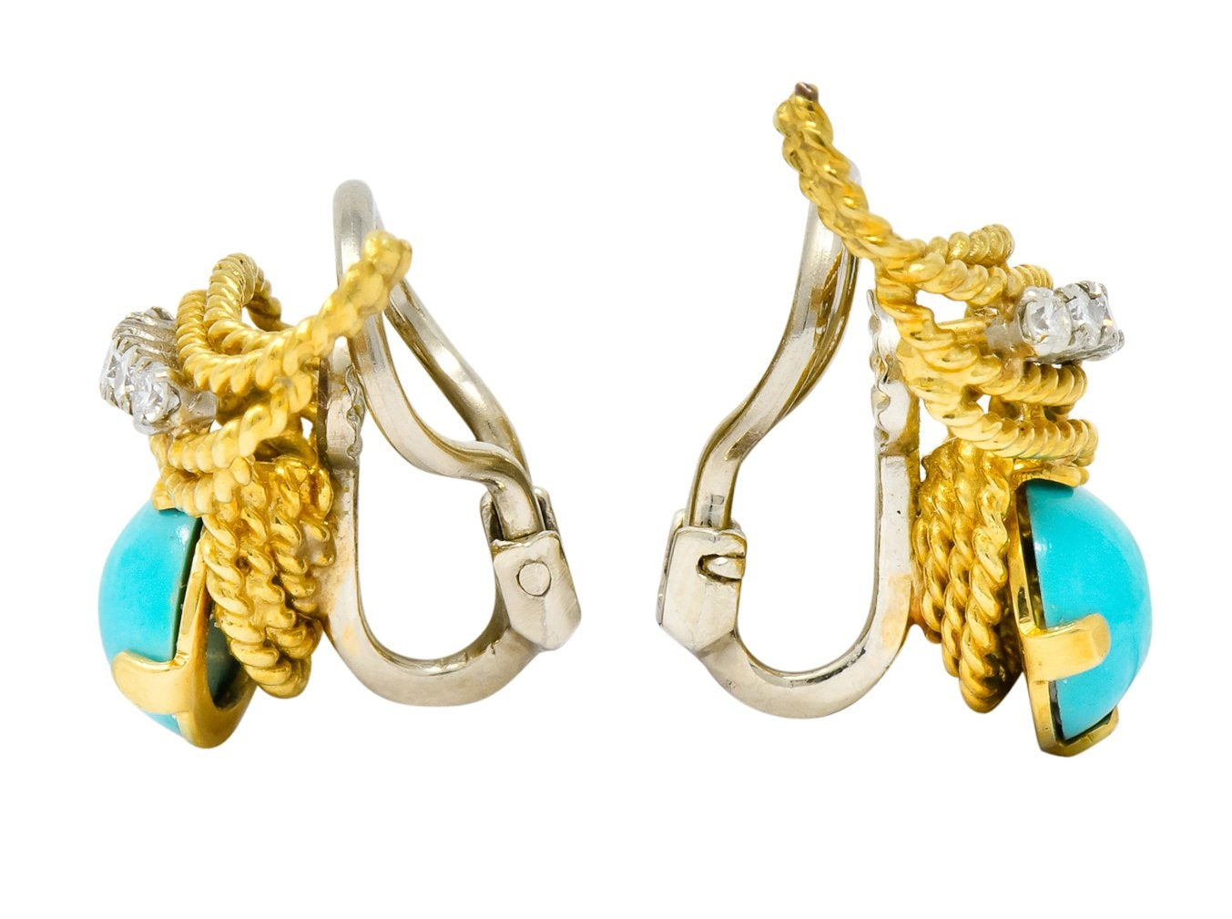 1970's Diamond Turquoise 18 Karat Gold Ear-Clip Earrings - Wilson's Estate Jewelry