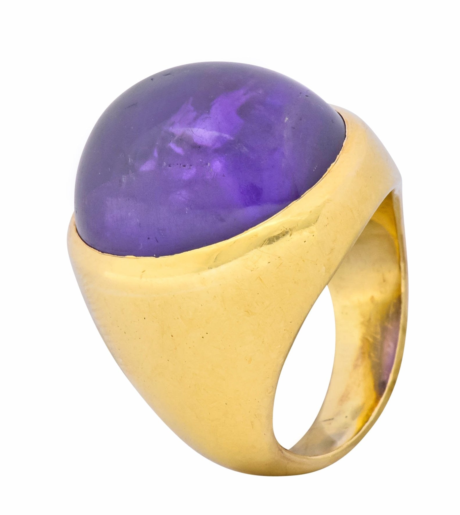 1970's Vintage Amethyst Cabochon 18 Karat Gold Unisex Ring - Wilson's Estate Jewelry