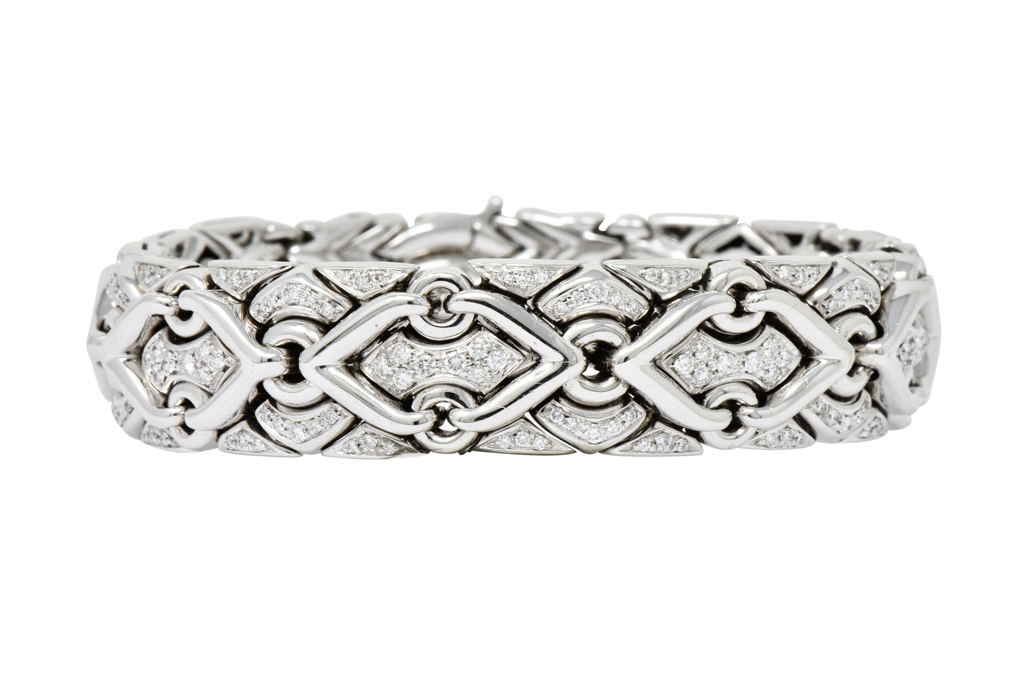 1980's Bulgari 2.40 CTW Diamond 18 Karat White Gold Trika Link Bracelet - Wilson's Estate Jewelry