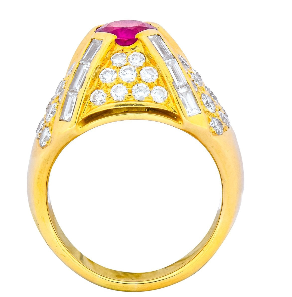 1980's Vintage 3.75 CTW Ruby Diamond 18 Karat Gold Statement Ring - Wilson's Estate Jewelry